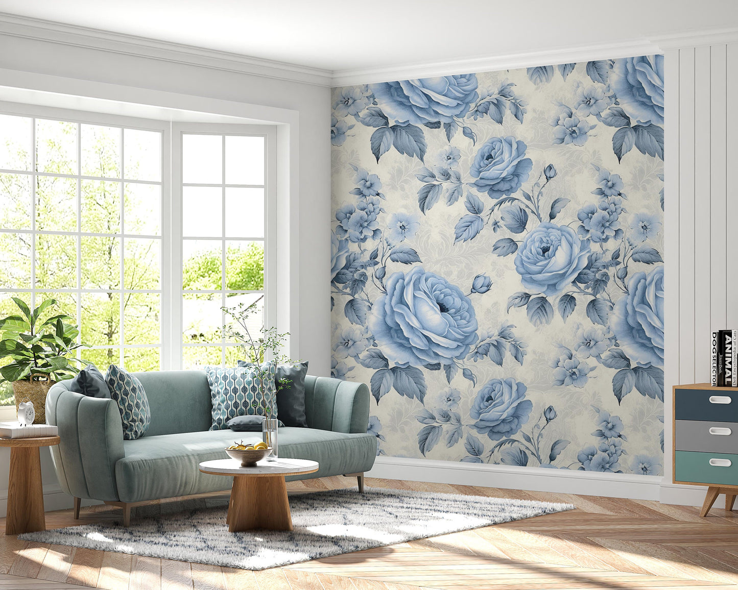 Light Blue Rose Floral Removable Wallpaper- Peel & Stick, Reusable, Self Adhesive, 26 Inch Fixed Panels, Easy Install, Seamless