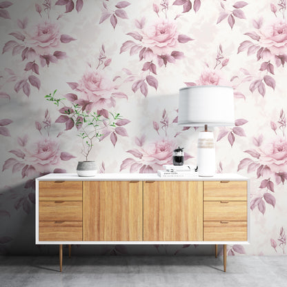 Removable Wallpaper, Pink Rose - Peel & Stick, Reusable, Self Adhesive, 26 Inch Fixed Panels, Easy Install, Seamless