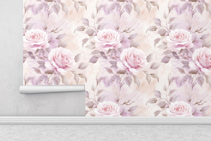 Removable Wallpaper, Pink and Purple Rose - Peel & Stick, Reusable, Self Adhesive, 26 Inch Fixed Panels, Easy Install, Seamless