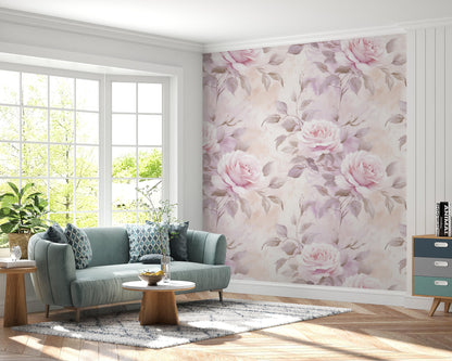 Removable Wallpaper, Pink and Purple Rose - Peel & Stick, Reusable, Self Adhesive, 26 Inch Fixed Panels, Easy Install, Seamless