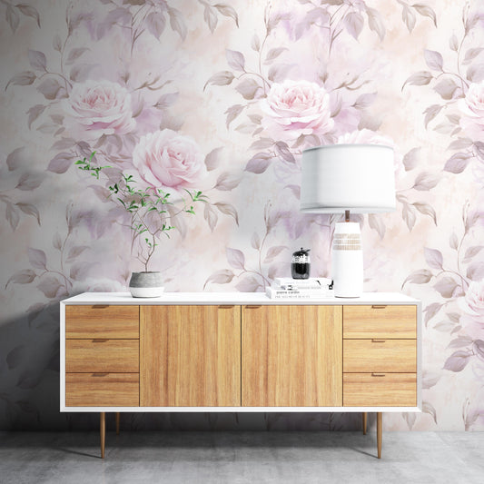 Removable Wallpaper, Pink and Purple Rose - Peel & Stick, Reusable, Self Adhesive, 26 Inch Fixed Panels, Easy Install, Seamless