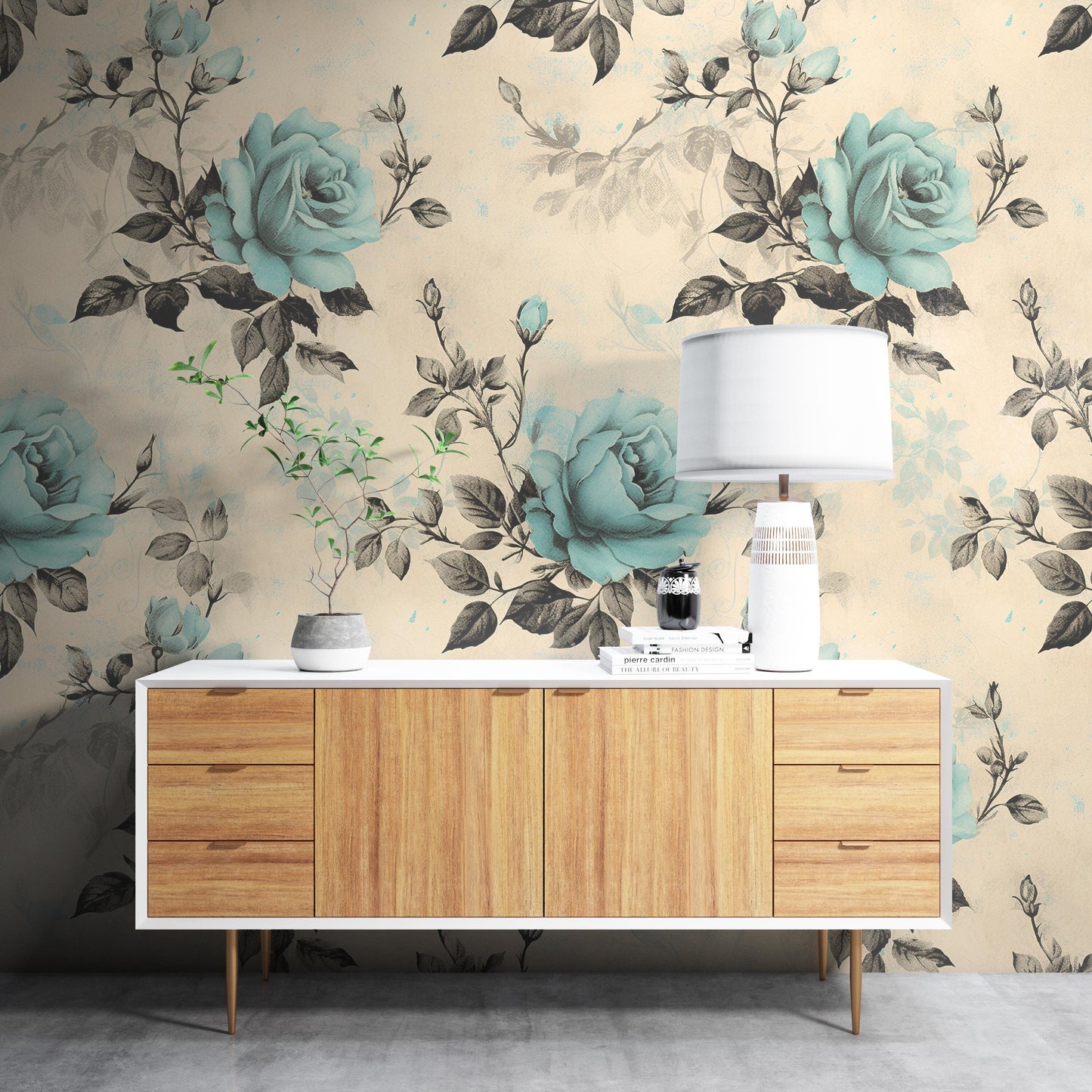 Removable Wallpaper, Blue and Black Rose - Peel & Stick, Reusable, Self Adhesive, 26 Inch Fixed Panels, Easy Install, Seamless