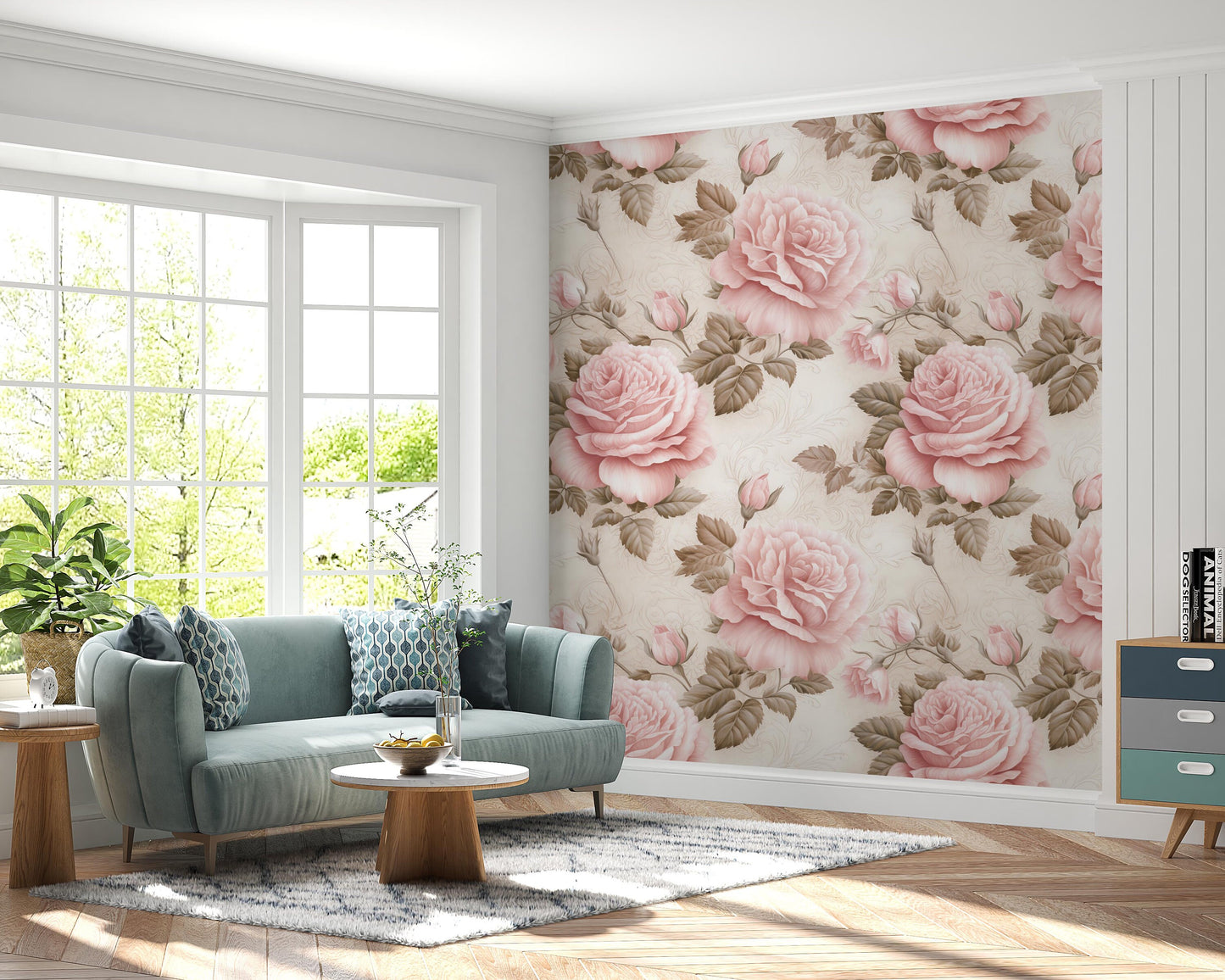 Removable Wallpaper, Pink and Cream Rose - Peel & Stick, Reusable, Self Adhesive, 26 Inch Fixed Panels, Easy Install, Seamless