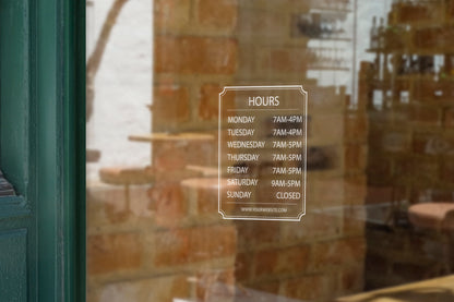 Store Hours - Vinyl Window Decal, Standard / Custom Sizes, PEEL AND STICK, Window Sticker, for Storefront, Businesses, Café, Shop, and More!