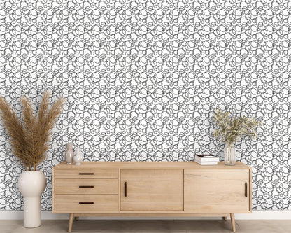 Removable Wallpaper, Black and White Bubbles - Peel & Stick, Reusable, Self Adhesive, 26 Inch Fixed Panels, Easy Install, Seamless