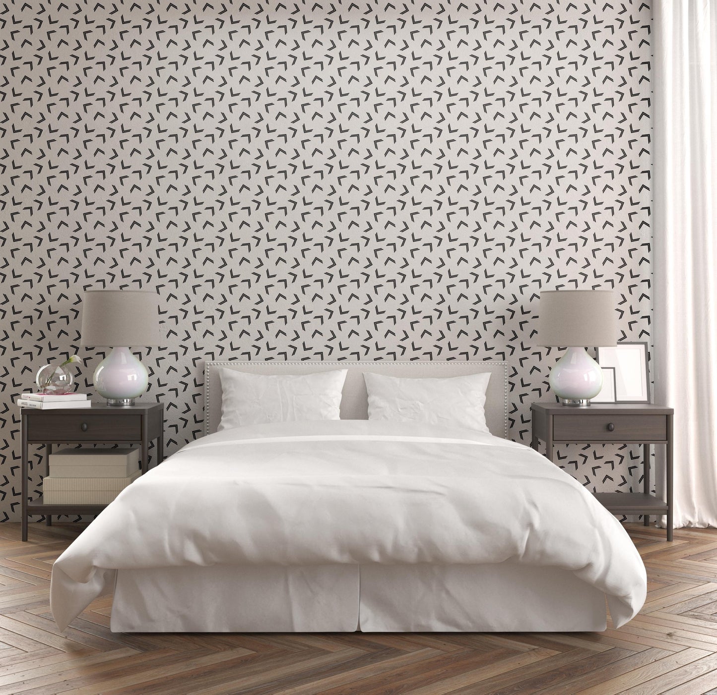 Removable Wallpaper, Black and White Pattern - Peel & Stick, Reusable, Self Adhesive, 26 Inch Fixed Panels, EZ Install, Seamless Arrows