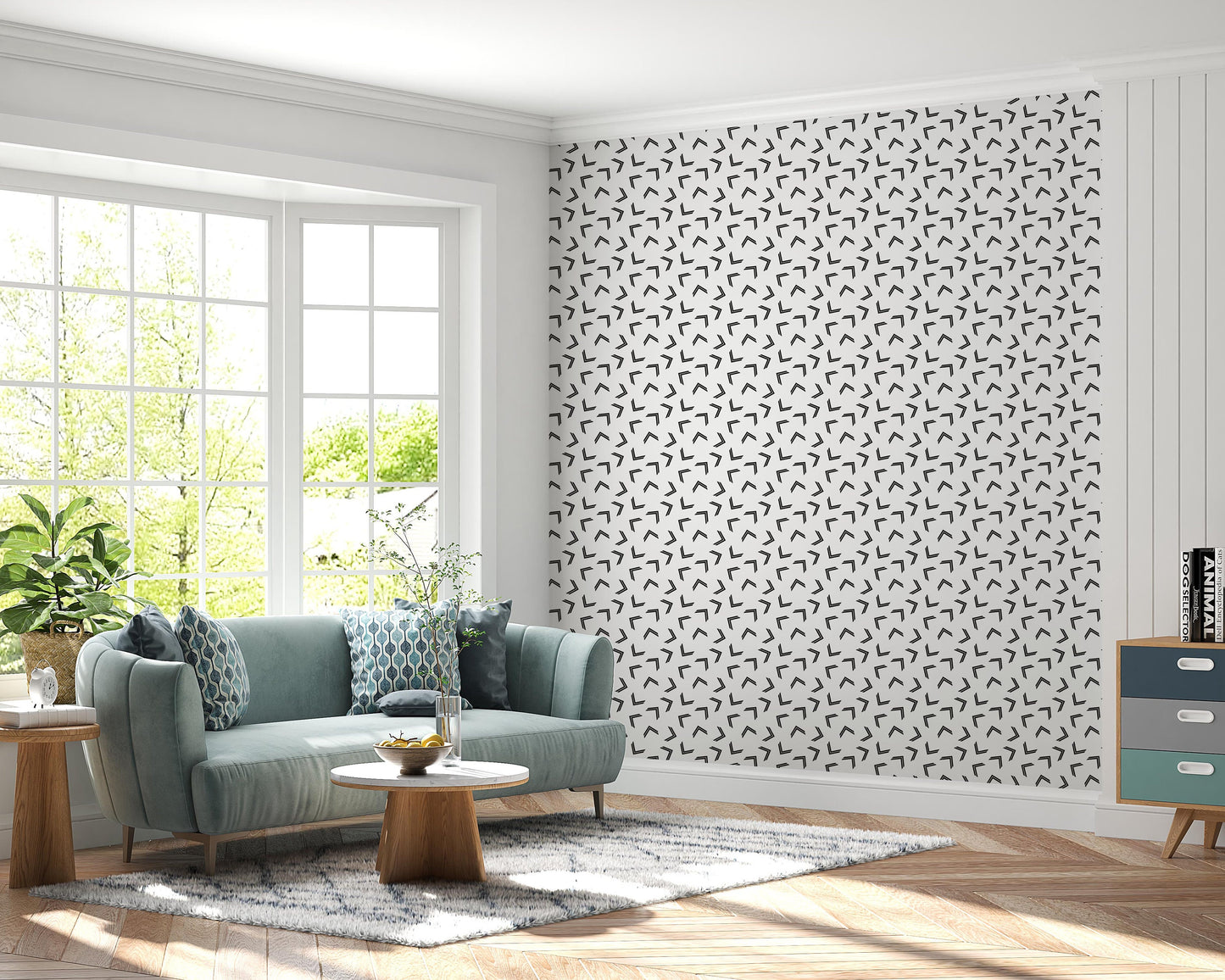 Removable Wallpaper, Black and White Pattern - Peel & Stick, Reusable, Self Adhesive, 26 Inch Fixed Panels, EZ Install, Seamless Arrows