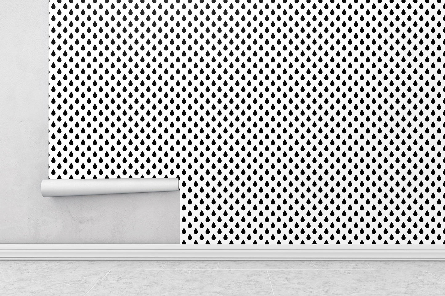 Removable Wallpaper, Black and White Drop Pattern - Peel & Stick, Reusable, Self Adhesive, 26 Inch Fixed Panels, Easy Install, Seamless