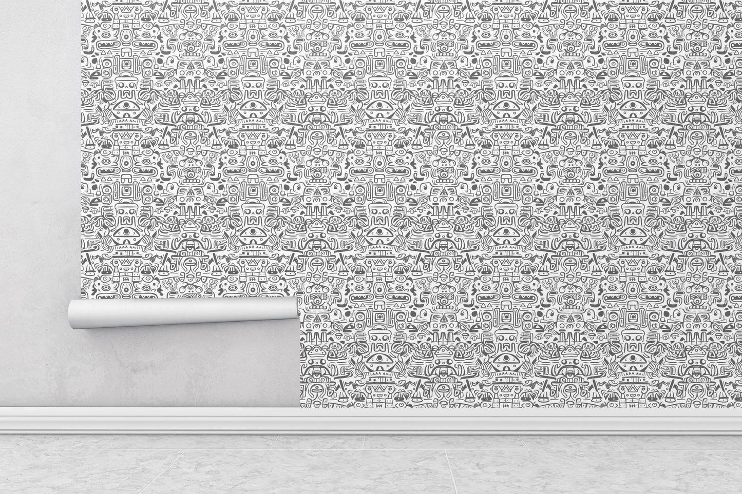 Removable Wallpaper, Black and White Doodle Design - Peel & Stick, Reusable, Self Adhesive, 26 Inch Fixed Panels Easy Install, Seamless