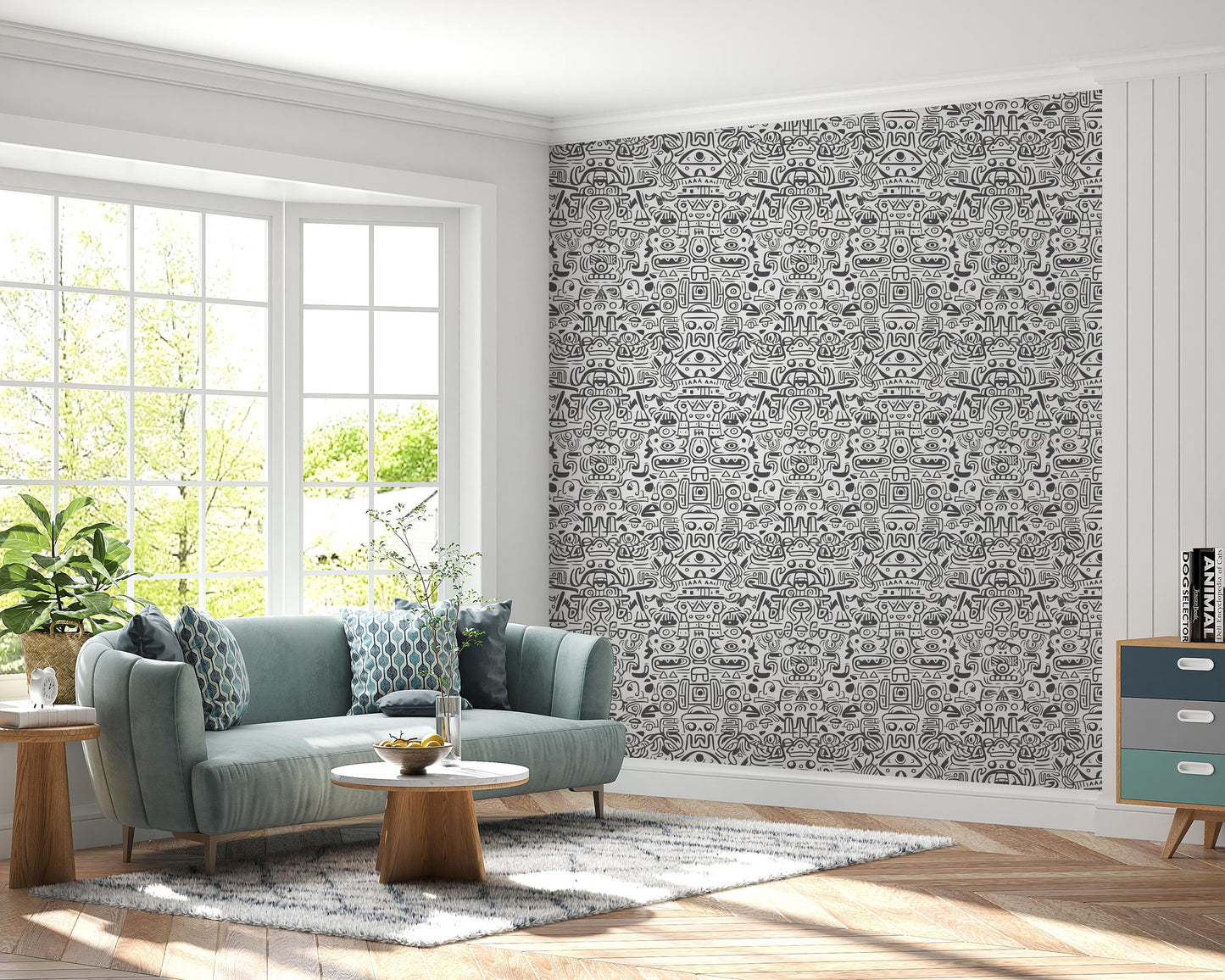 Removable Wallpaper, Black and White Doodle Design - Peel & Stick, Reusable, Self Adhesive, 26 Inch Fixed Panels Easy Install, Seamless