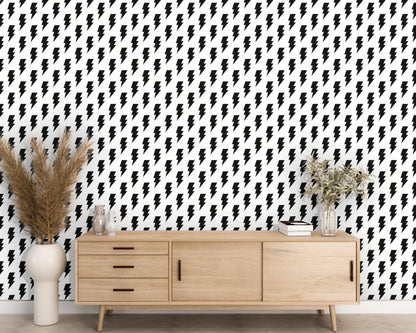 Removable Wallpaper, Black Bolt Pattern - Peel & Stick, Reusable, Self Adhesive, 26 Inch Fixed Panels Easy Install, Seamless