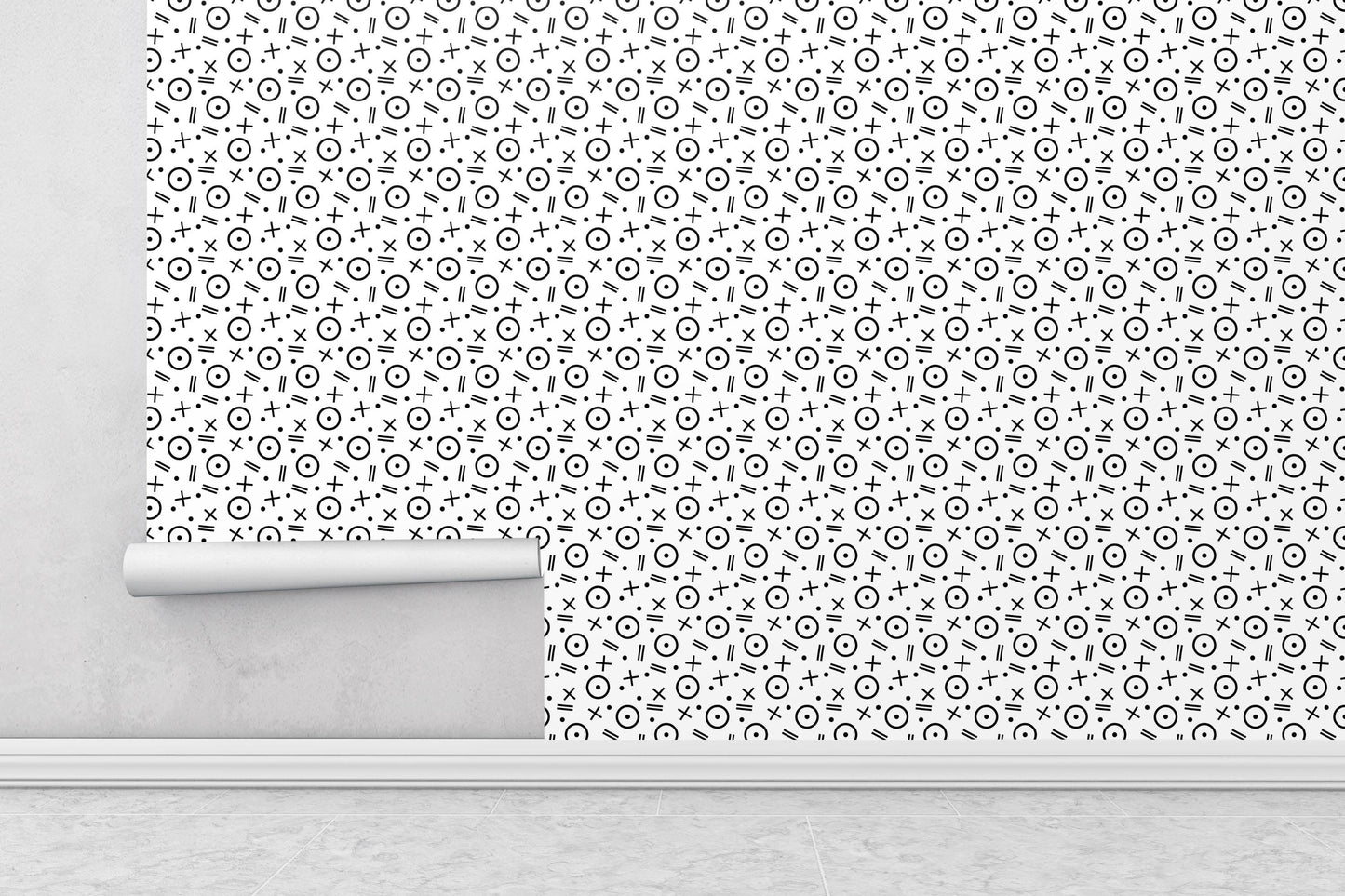 Removable Wallpaper, Black and White Shapes Design - Peel & Stick, Reusable, Self Adhesive, 26 Inch Fixed Panels Easy Install, Seamless