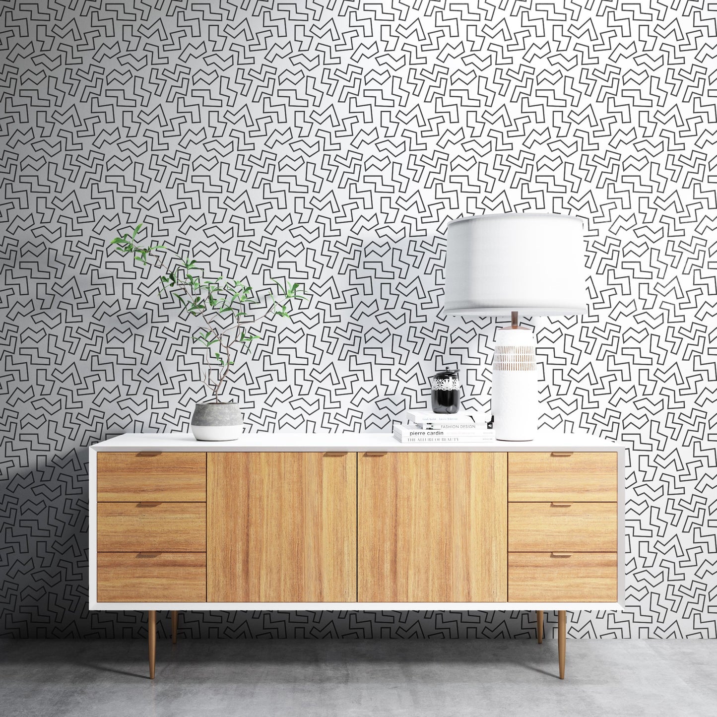 Removable Wallpaper, Black and White Geometry Design - Peel & Stick, Reusable, Self Adhesive, 26 Inch Fixed Panels EZ Install, Seamless