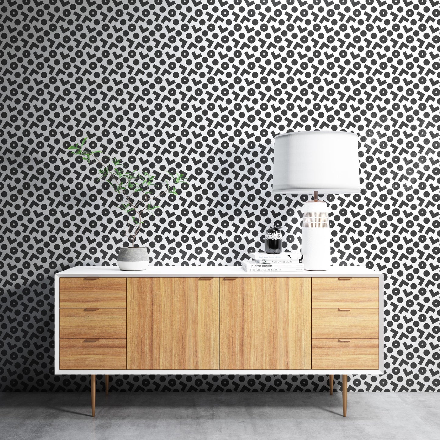 Removable Wallpaper, Black and White Shapes Design - Peel & Stick, Reusable, Self Adhesive, 26 Inch Fixed Panels Easy Install, Seamless