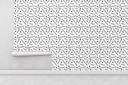 Removable Wallpaper, Black and White Abstract Shapes - Peel & Stick, Reusable, Self Adhesive, 26 Inch Fixed Panels Easy Install, Seamless