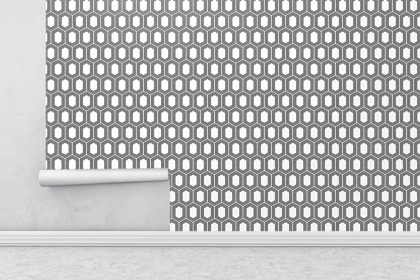 Removable Wallpaper, Black and White Hexagon -Peel & Stick, Reusable, Self Adhesive, 26 Inch Fixed Panels Easy Install, Seamless Home decor