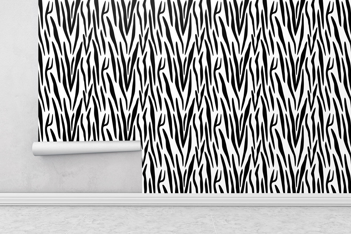 Removable Wallpaper, Black and White Animal Stripe - Peel & Stick, Reusable, Self Adhesive, 26 Inch Fixed Panels Easy Install, Seamless