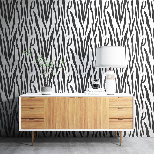 Removable Wallpaper, Black and White Animal Stripe - Peel & Stick, Reusable, Self Adhesive, 26 Inch Fixed Panels Easy Install, Seamless