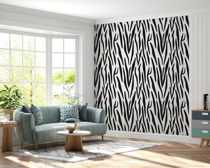 Removable Wallpaper, Black and White Animal Stripe - Peel & Stick, Reusable, Self Adhesive, 26 Inch Fixed Panels Easy Install, Seamless