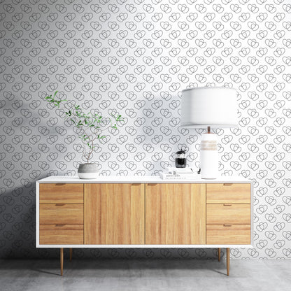 Removable Wallpaper, Black and White Heart Pattern - Peel & Stick, Reusable, Self Adhesive, 26 Inch Fixed Panels Easy Install, Seamless