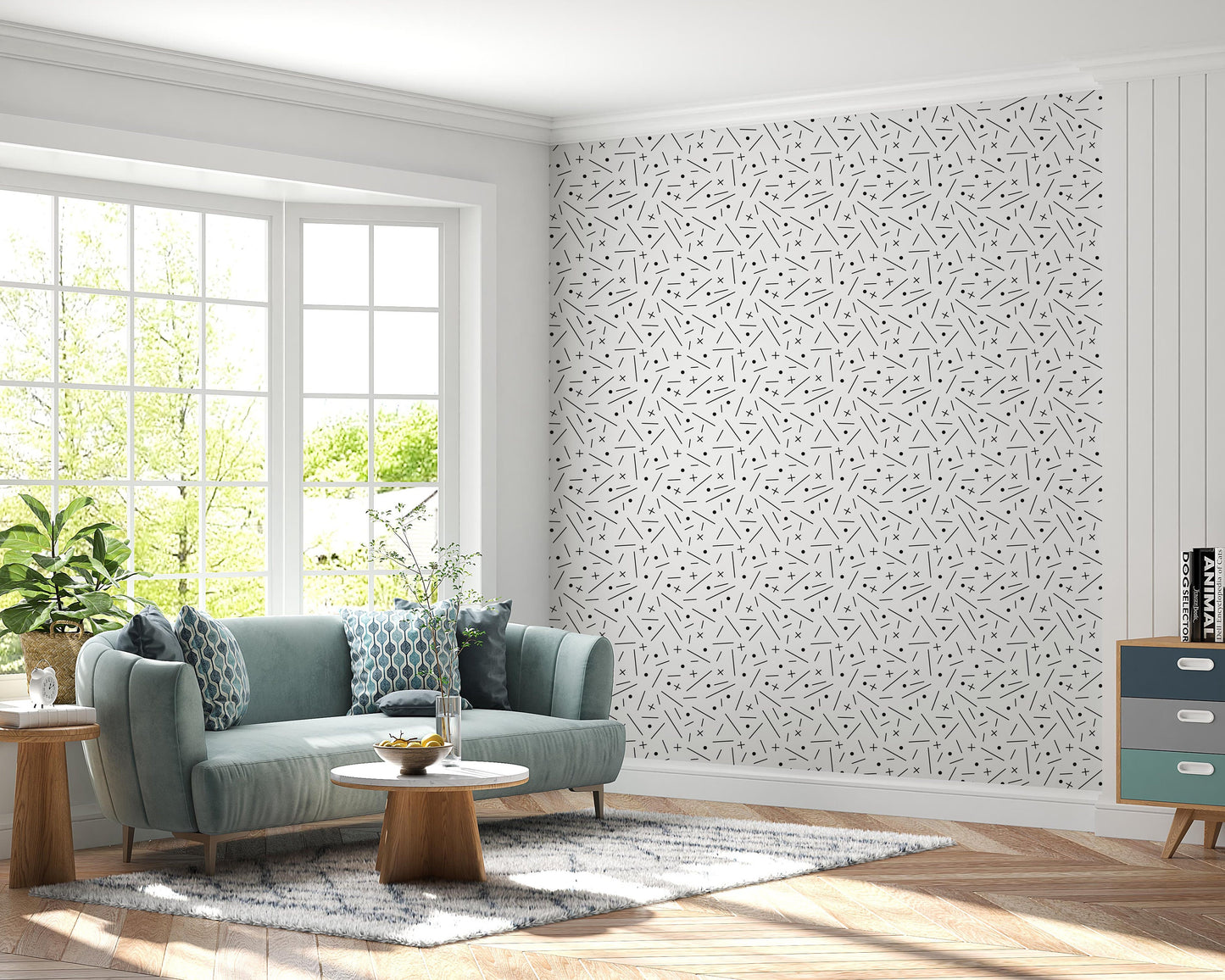 Removable Wallpaper, Black and White Shaped - Peel & Stick, Reusable, Self Adhesive, 26 Inch Fixed Panels Easy Install, Seamless