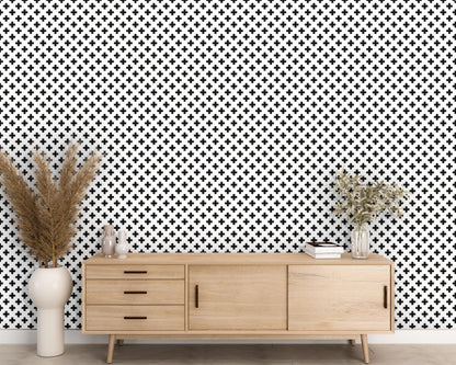 Removable Wallpaper, Black and White Plus Pattern - Peel & Stick, Reusable, Self Adhesive, 26 Inch Fixed Panels Easy Install, Seamless