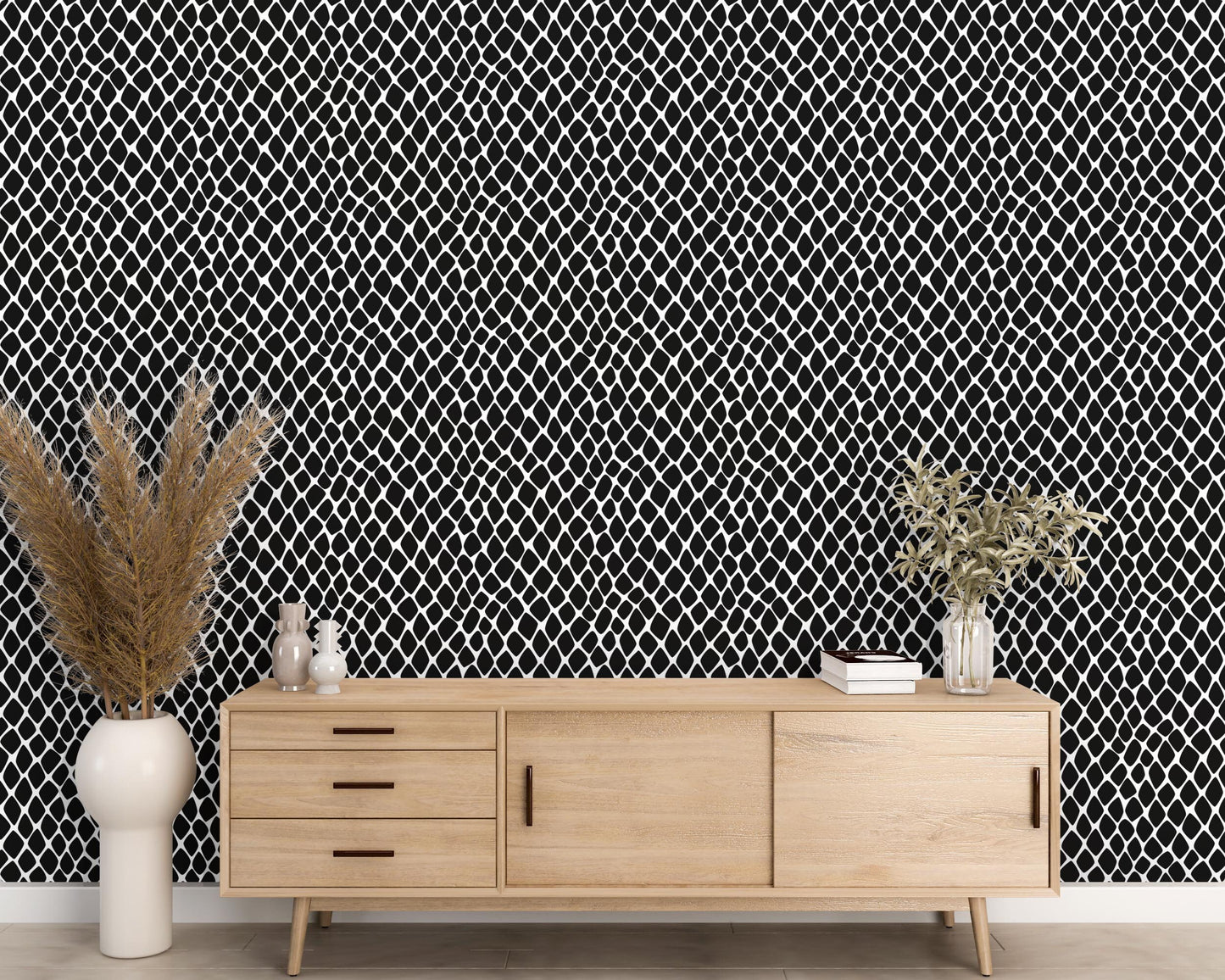 Removable Wallpaper, Black and White Animal Skin Pattern - Peel & Stick, Reusable, Self Adhesive, 26 Inch Fixed Panels EZ Install Seamless