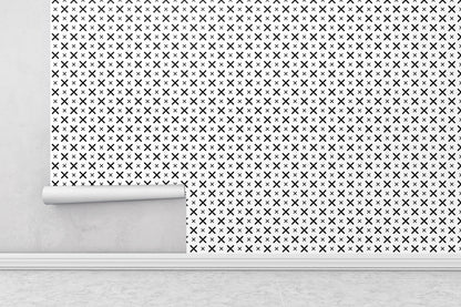 Removable Wallpaper, Black and White X Pattern - Peel & Stick, Reusable, Self Adhesive, 26 Inch Fixed Panels Easy Install, Seamless