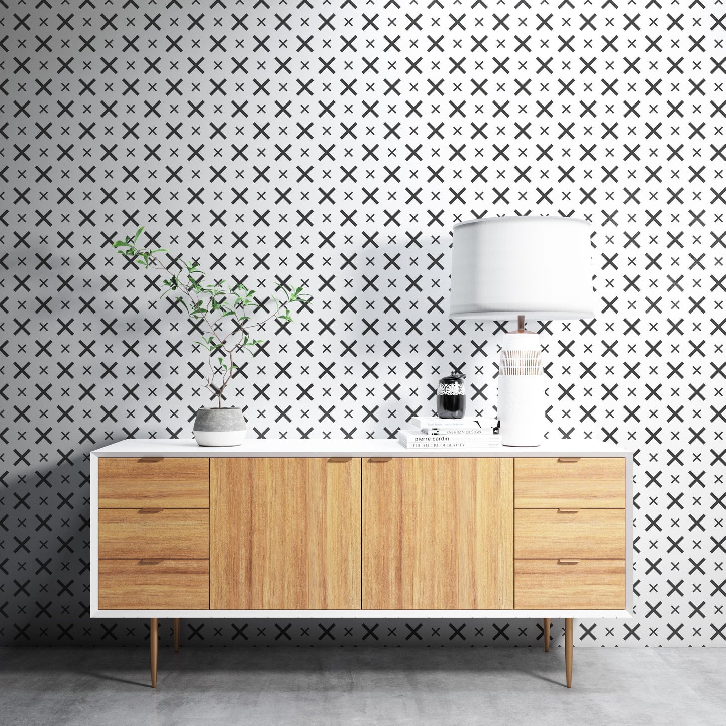 Removable Wallpaper, Black and White X Pattern - Peel & Stick, Reusable, Self Adhesive, 26 Inch Fixed Panels Easy Install, Seamless