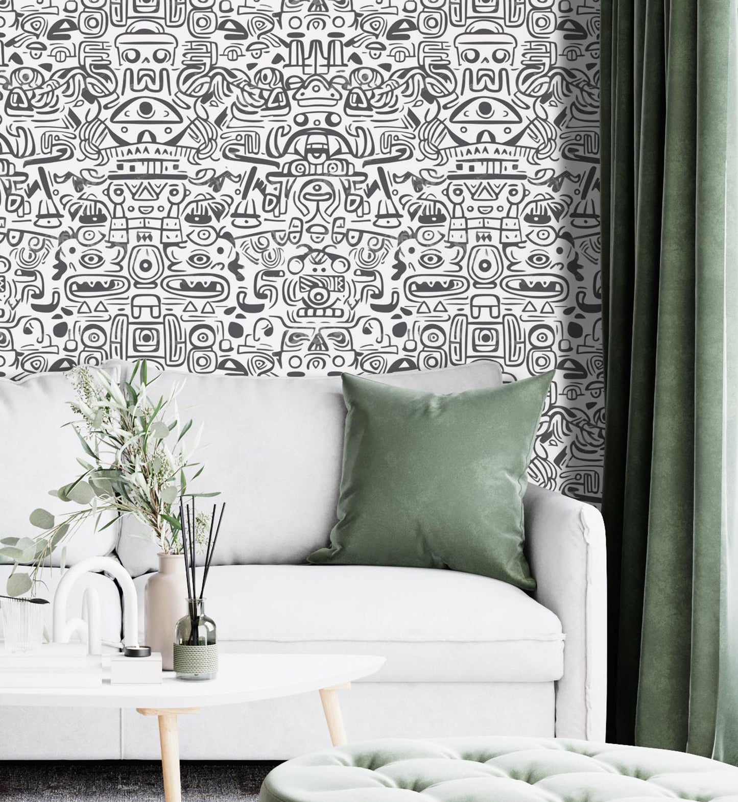 Removable Wallpaper, Black and White Doodle Design - Peel & Stick, Reusable, Self Adhesive, 26 Inch Fixed Panels Easy Install, Seamless