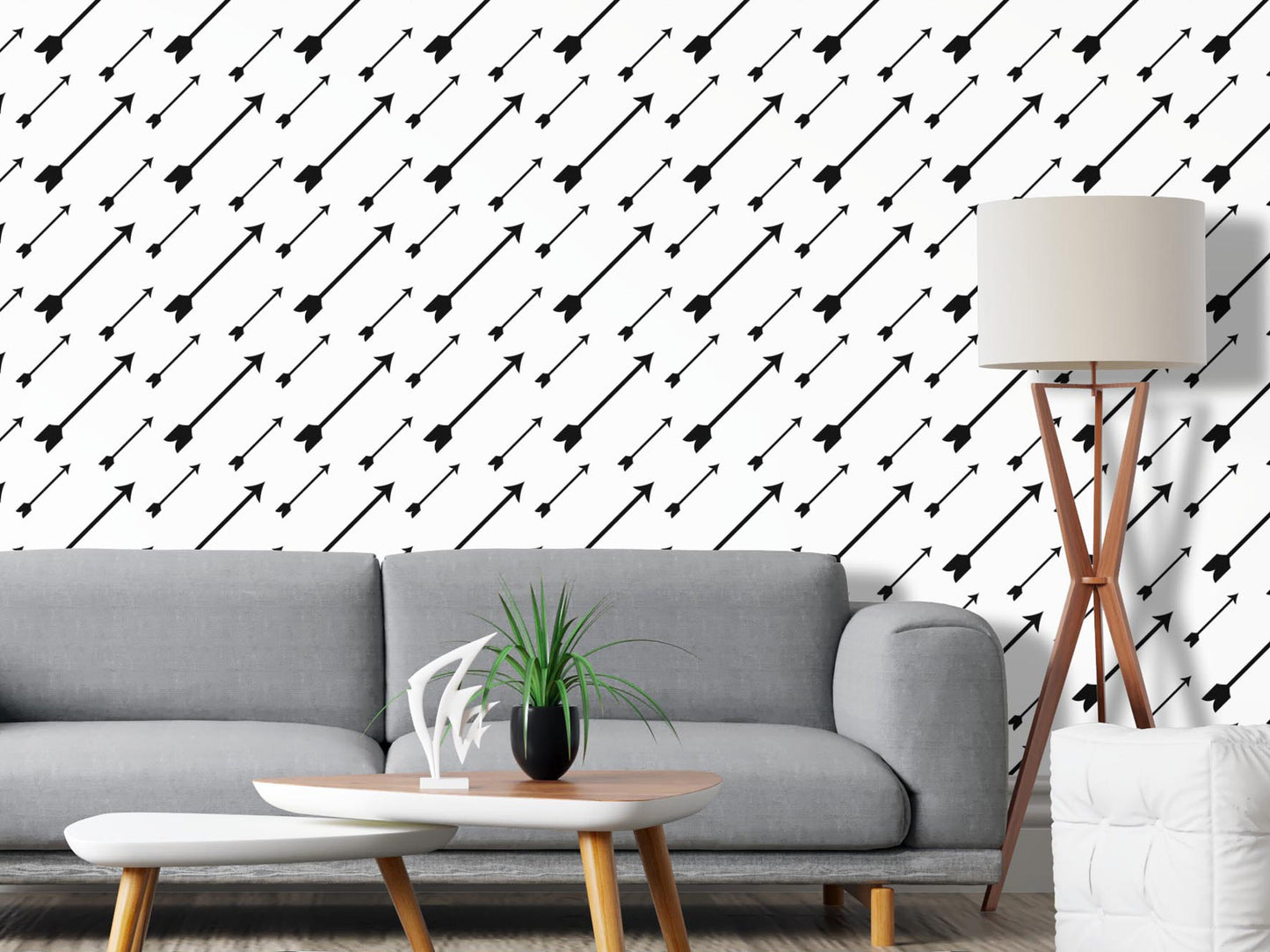 Removable Wallpaper, Black and White Arrow - Peel & Stick, Reusable, Self Adhesive, 26 Inch Fixed Panels, Easy Install, Seamless