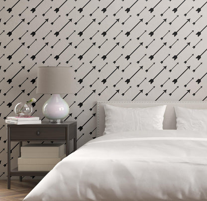 Removable Wallpaper, Black and White Arrow - Peel & Stick, Reusable, Self Adhesive, 26 Inch Fixed Panels, Easy Install, Seamless