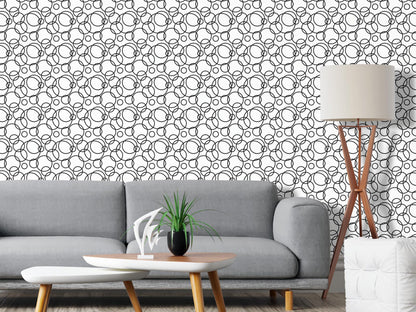 Removable Wallpaper, Black and White Bubbles - Peel & Stick, Reusable, Self Adhesive, 26 Inch Fixed Panels, Easy Install, Seamless