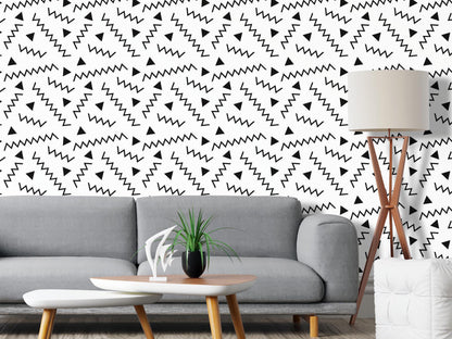 Removable Wallpaper, Black and White Abstract Shapes - Peel & Stick, Reusable, Self Adhesive, 26 Inch Fixed Panels Easy Install, Seamless