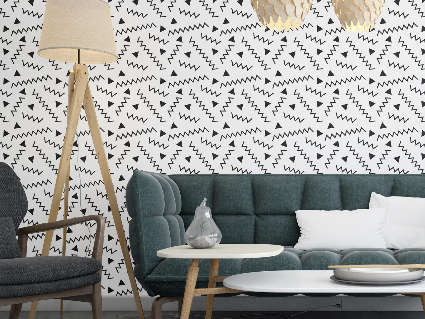 Removable Wallpaper, Black and White Abstract Shapes - Peel & Stick, Reusable, Self Adhesive, 26 Inch Fixed Panels Easy Install, Seamless