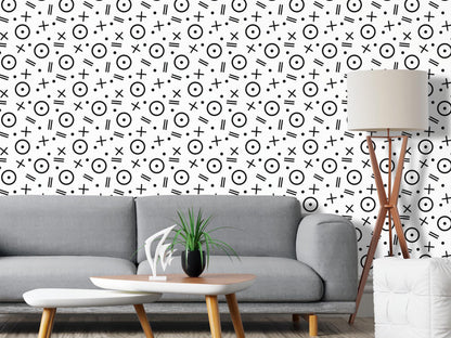 Removable Wallpaper, Black and White Shapes Design - Peel & Stick, Reusable, Self Adhesive, 26 Inch Fixed Panels Easy Install, Seamless