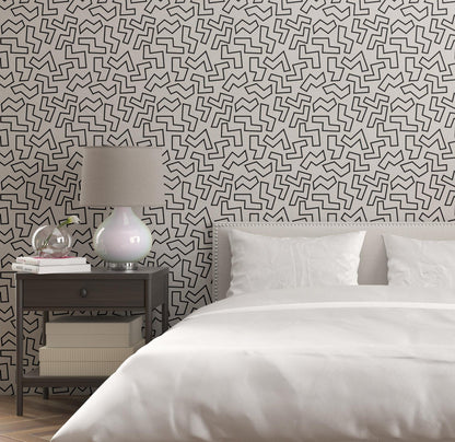 Removable Wallpaper, Black and White Geometry Design - Peel & Stick, Reusable, Self Adhesive, 26 Inch Fixed Panels EZ Install, Seamless