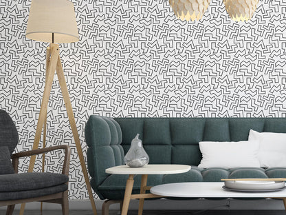 Removable Wallpaper, Black and White Geometry Design - Peel & Stick, Reusable, Self Adhesive, 26 Inch Fixed Panels EZ Install, Seamless