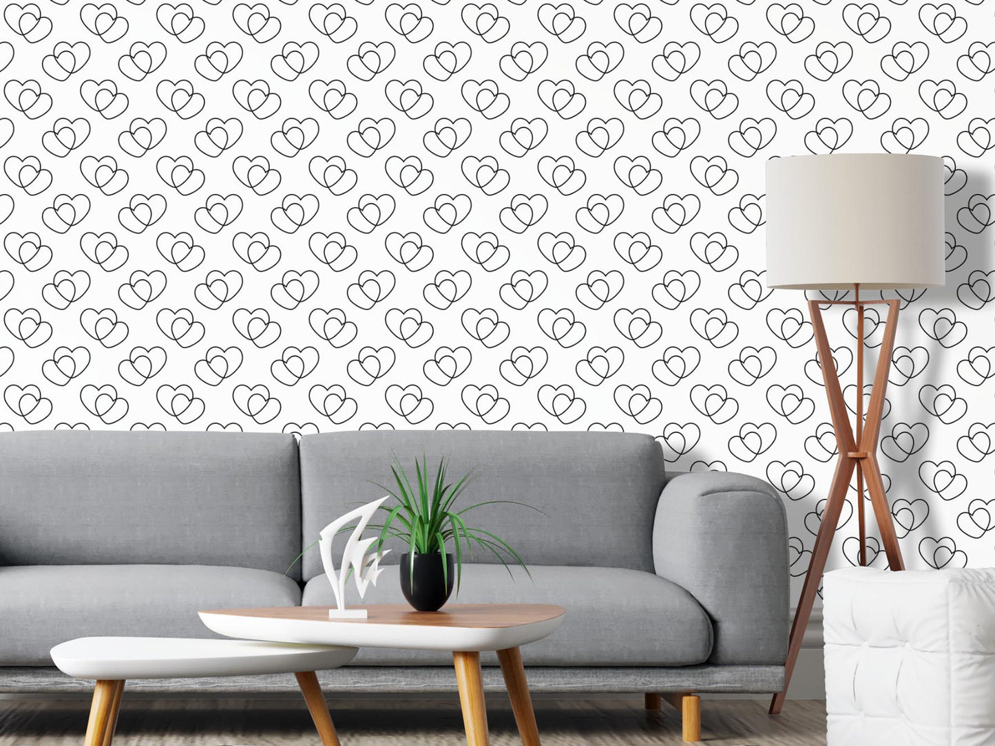 Removable Wallpaper, Black and White Heart Pattern - Peel & Stick, Reusable, Self Adhesive, 26 Inch Fixed Panels Easy Install, Seamless