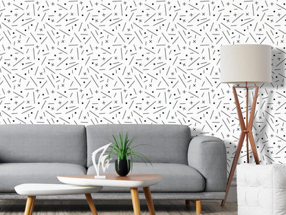 Removable Wallpaper, Black and White Shaped - Peel & Stick, Reusable, Self Adhesive, 26 Inch Fixed Panels Easy Install, Seamless