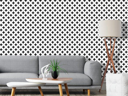 Removable Wallpaper, Black and White Plus Pattern - Peel & Stick, Reusable, Self Adhesive, 26 Inch Fixed Panels Easy Install, Seamless