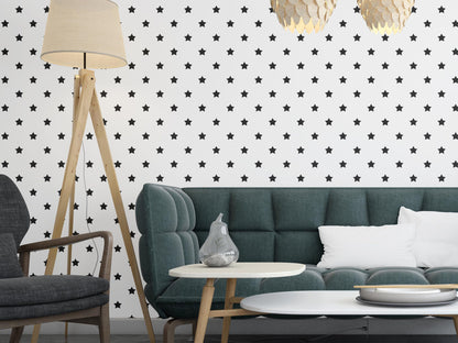 Removable Wallpaper, Black and White Star Pattern - Peel & Stick, Reusable, Self Adhesive, 26 Inch Fixed Panels Easy Install, Seamless