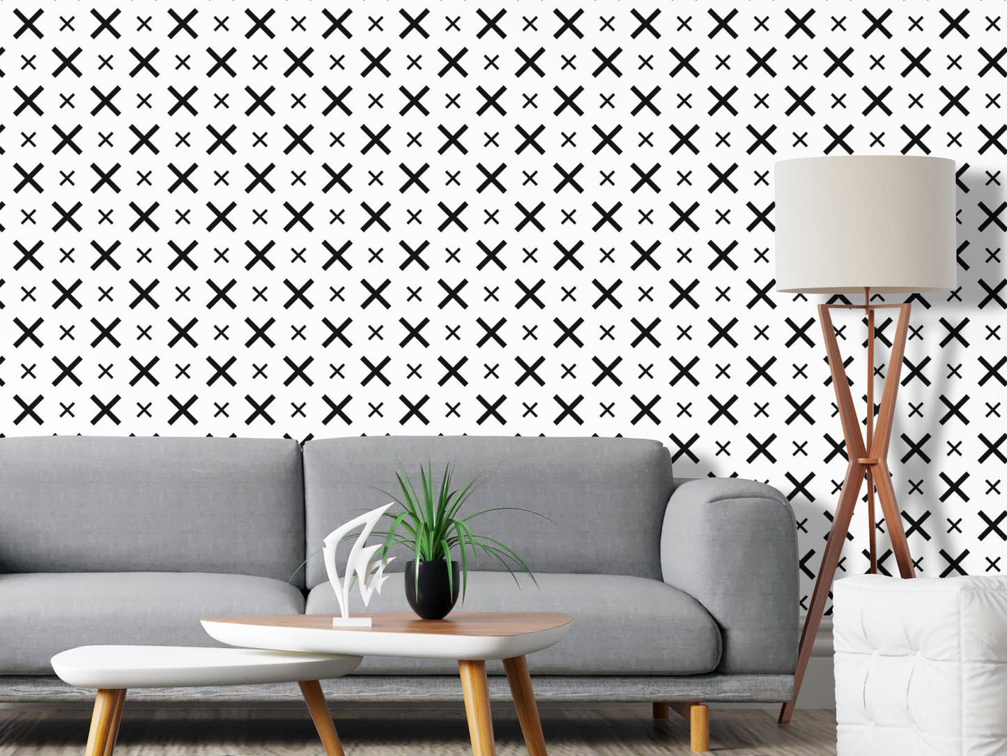 Removable Wallpaper, Black and White X Pattern - Peel & Stick, Reusable, Self Adhesive, 26 Inch Fixed Panels Easy Install, Seamless