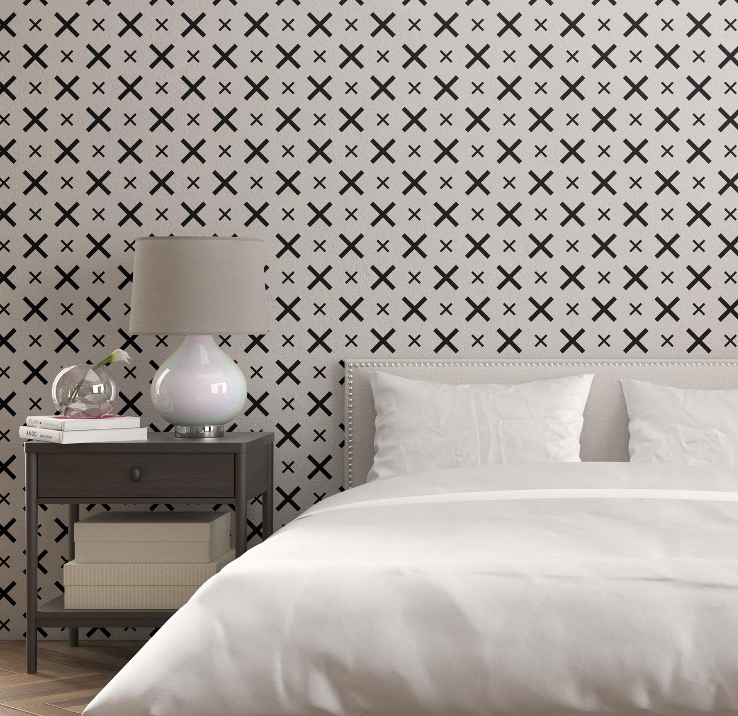 Removable Wallpaper, Black and White X Pattern - Peel & Stick, Reusable, Self Adhesive, 26 Inch Fixed Panels Easy Install, Seamless