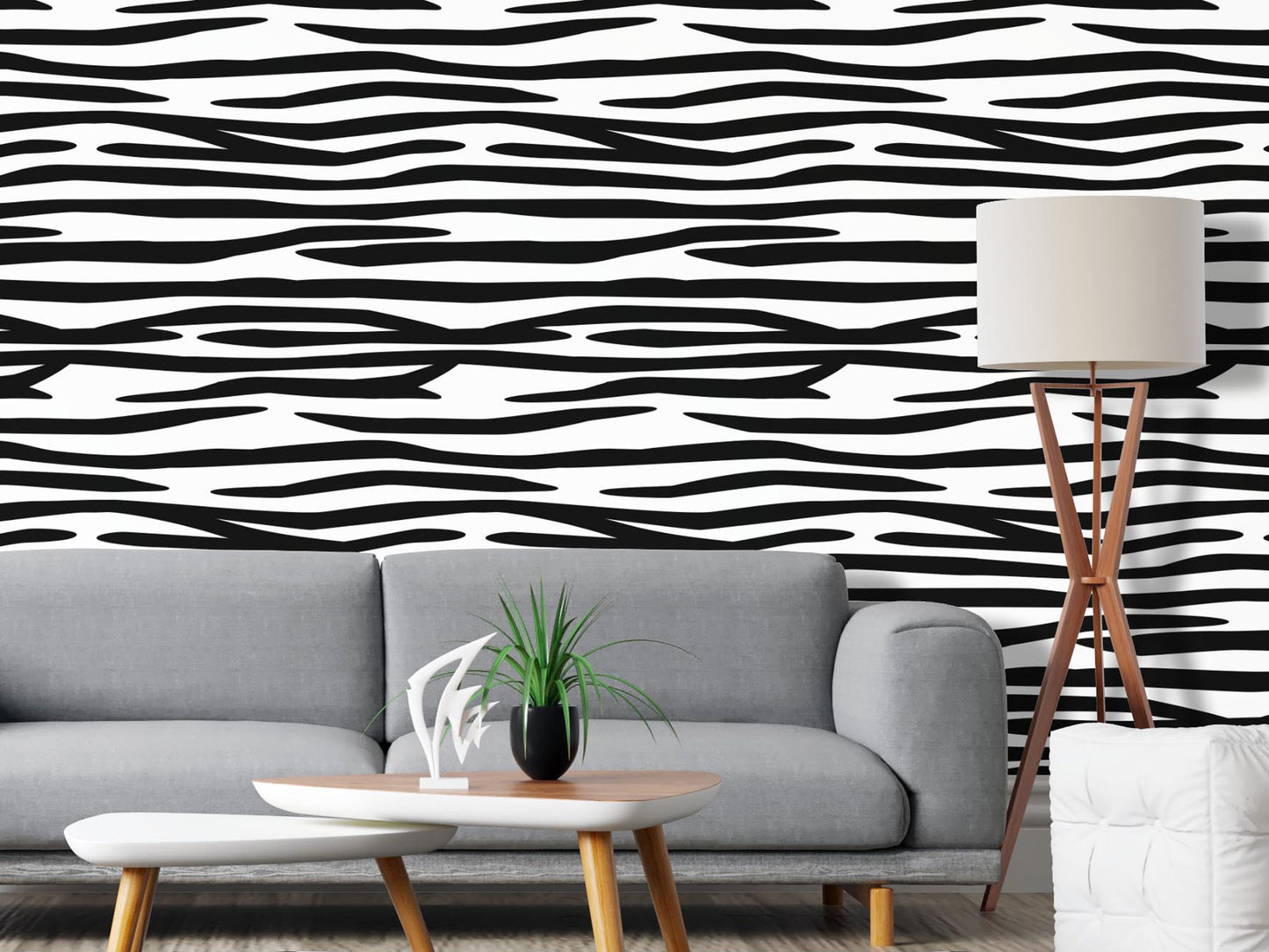 Removable Wallpaper, Black and White Zebra Stripe - Peel & Stick, Reusable, Self Adhesive, 26 Inch Fixed Panels Easy Install, Seamless