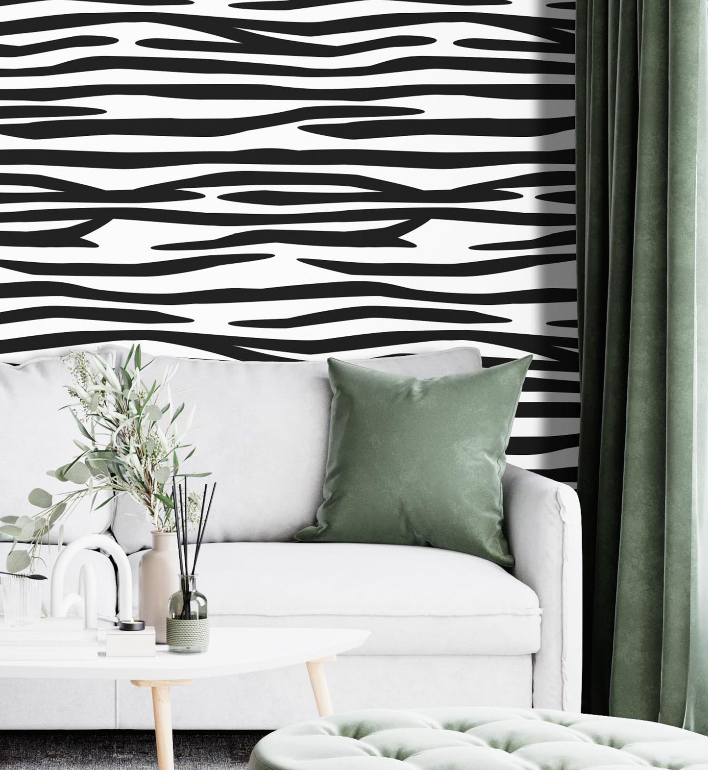 Removable Wallpaper, Black and White Zebra Stripe - Peel & Stick, Reusable, Self Adhesive, 26 Inch Fixed Panels Easy Install, Seamless