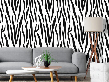 Removable Wallpaper, Black and White Animal Stripe - Peel & Stick, Reusable, Self Adhesive, 26 Inch Fixed Panels Easy Install, Seamless