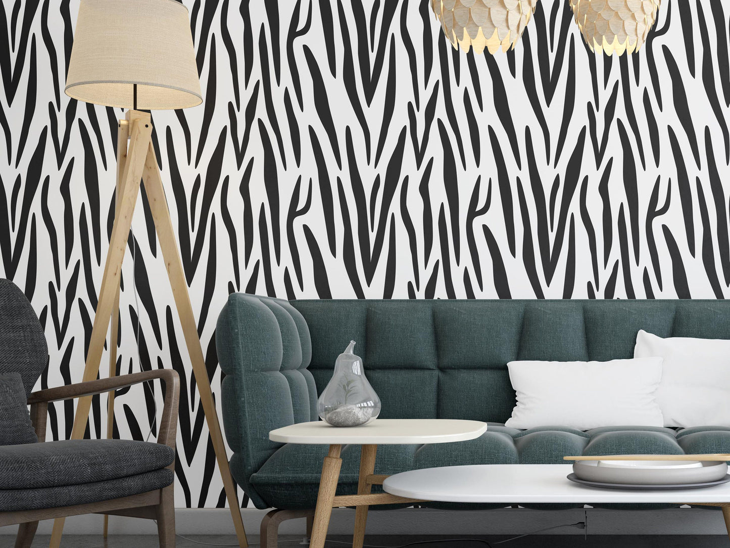 Removable Wallpaper, Black and White Animal Stripe - Peel & Stick, Reusable, Self Adhesive, 26 Inch Fixed Panels Easy Install, Seamless