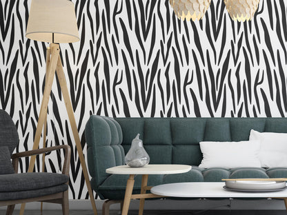 Removable Wallpaper, Black and White Animal Stripe - Peel & Stick, Reusable, Self Adhesive, 26 Inch Fixed Panels Easy Install, Seamless