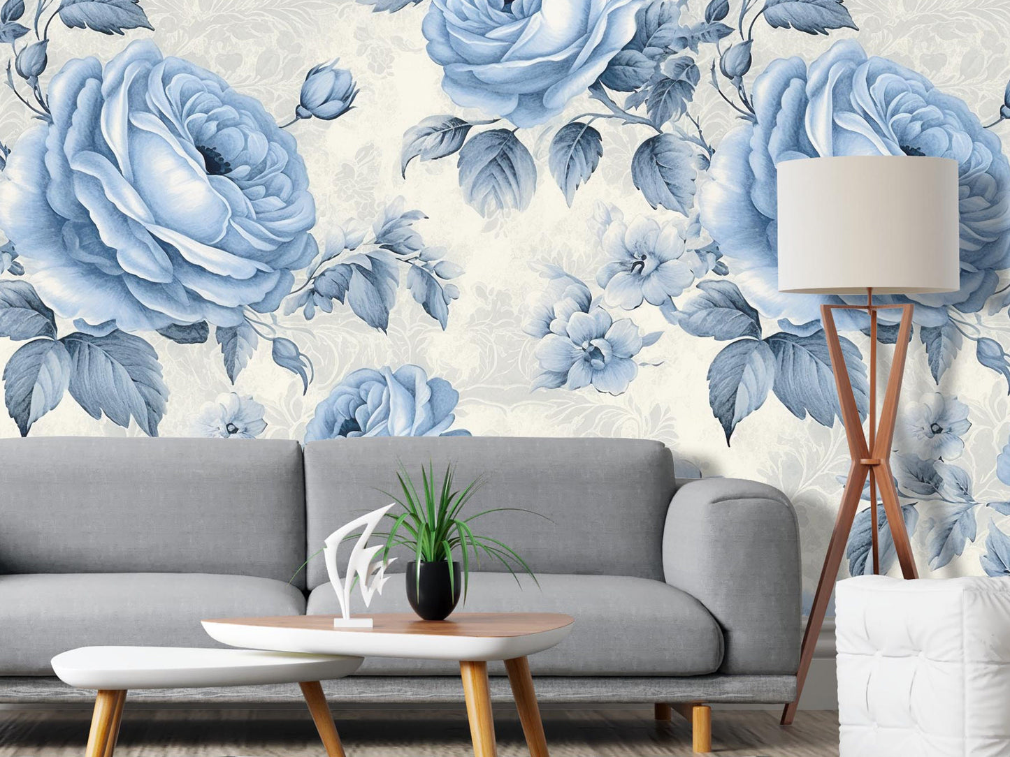 Light Blue Rose Floral Removable Wallpaper- Peel & Stick, Reusable, Self Adhesive, 26 Inch Fixed Panels, Easy Install, Seamless